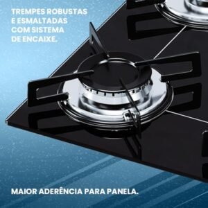 Cooktop 4 bocas Chamalux ultra chama Bivolt Trempe de Chapa Preto