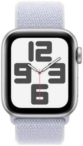 Apple Watch SE GPS • Caixa prateada de alumínio – 40 mm • Pulseira loop esportiva nuvem azul – Tamanho único