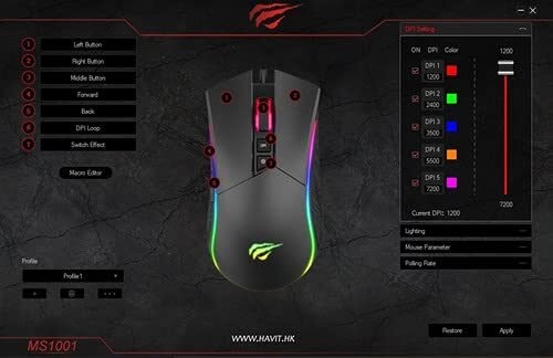 Mouse Gamer HAVIT HV-MS1001, 7 Botões – Macro e DPI